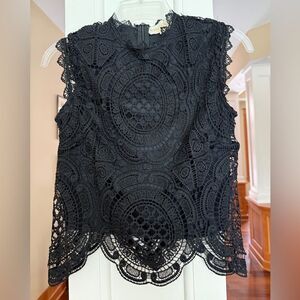 Rebellion Women’s Size Small Lace Crochet Sleeveless Elegant Black Top.